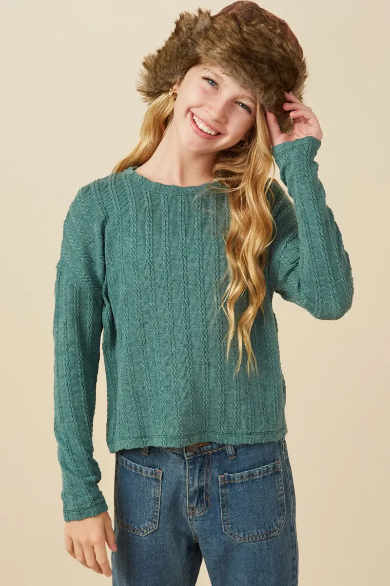 Hayden Girls Junior Girl Cable Knit Branded Top