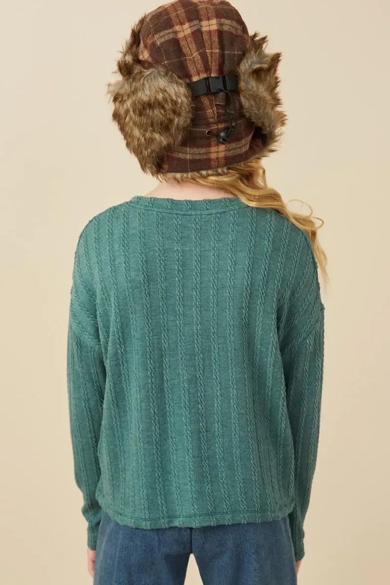Hayden Girls Junior Girl Cable Knit Branded Top