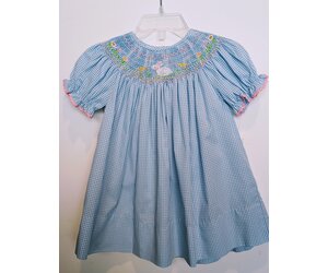 rosalina smocked birthday dress Birthday Party Cake Blue Smocked Bishop – Rosalina Baby Boutique main image 0
