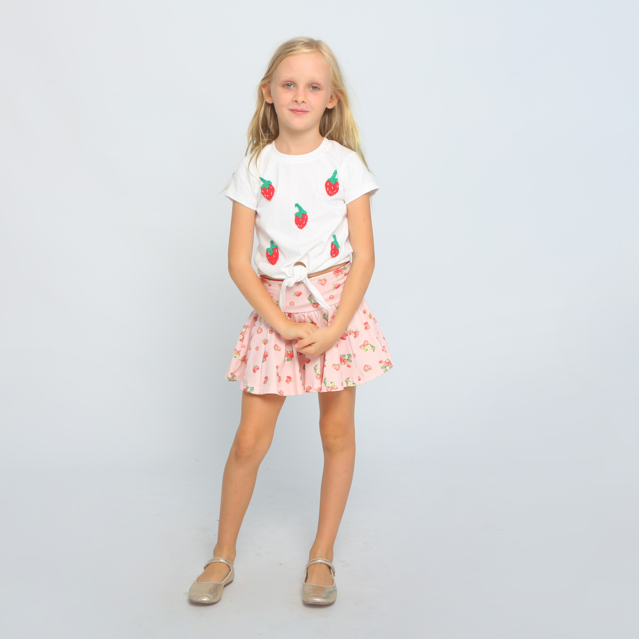 Joyous & Free Girl Front Tie Top with Crotchet Strawberries