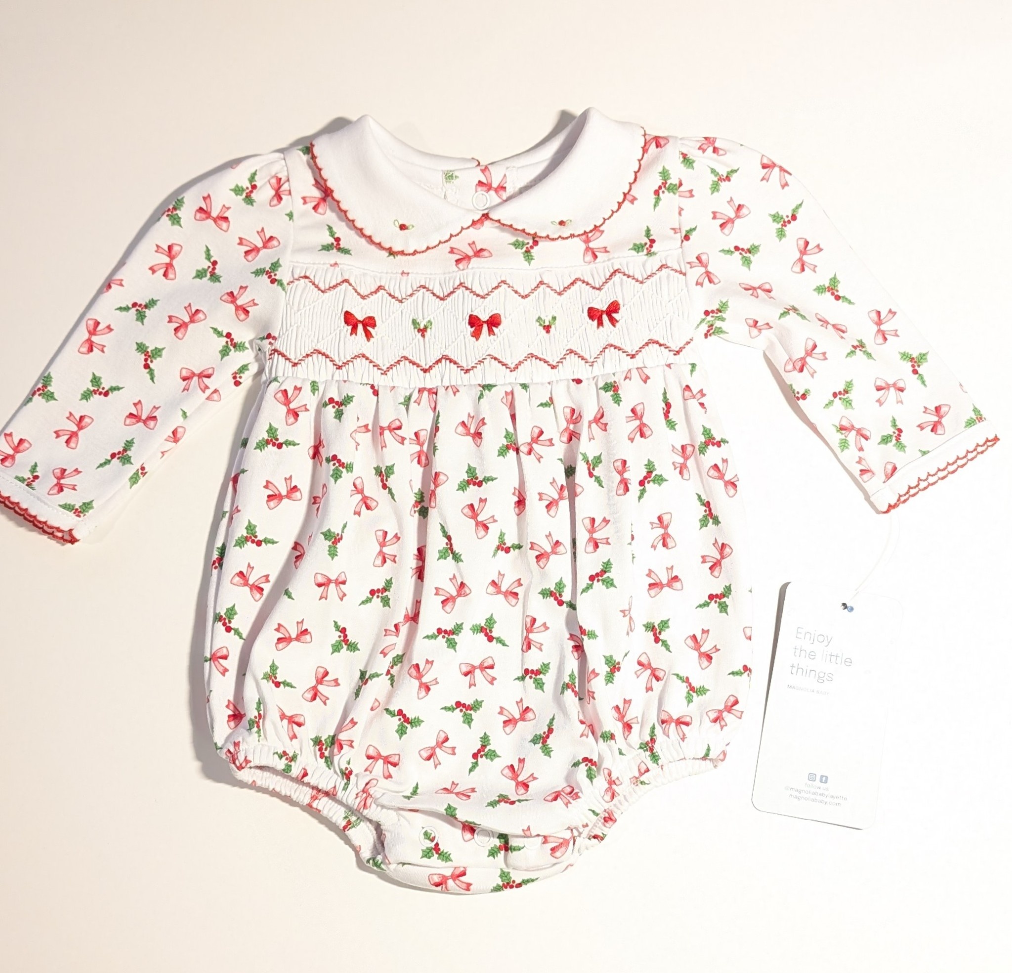 Magnolia Baby Classic Smocked Collared L/S Bubble