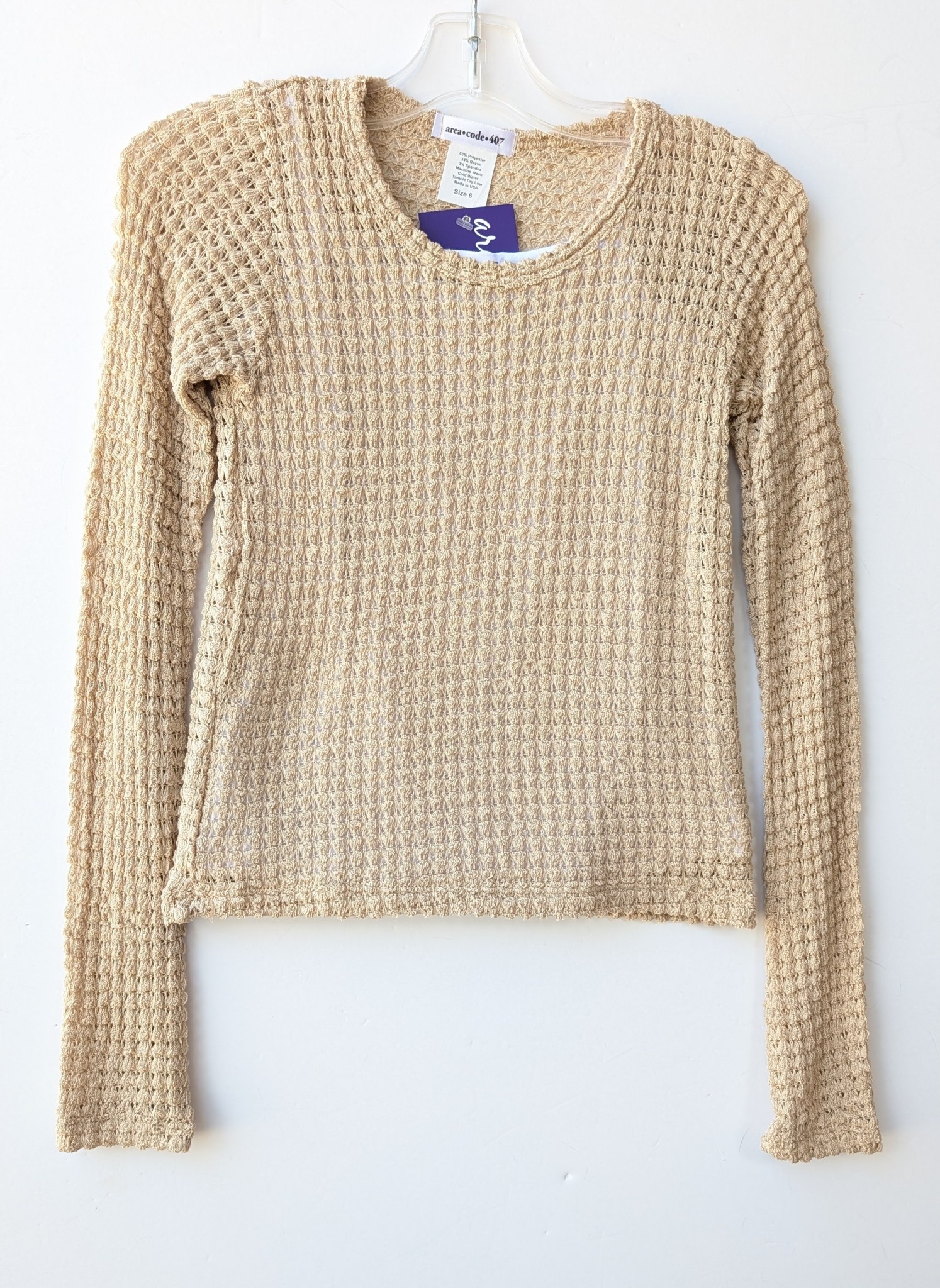 Area Code 407 Tween & Junior L/S Loose Weave Fashion Top