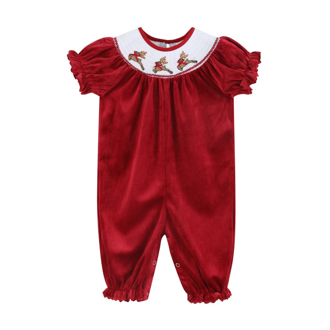 Lil Cactus Reindeer Smocked Playsuit