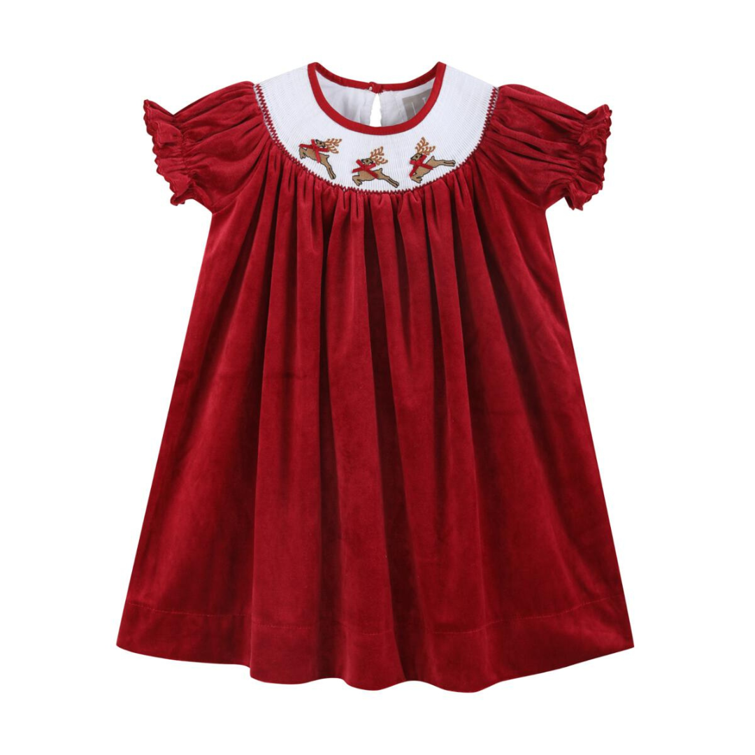 Lil Cactus Reindeer Smocked Bishop Dress