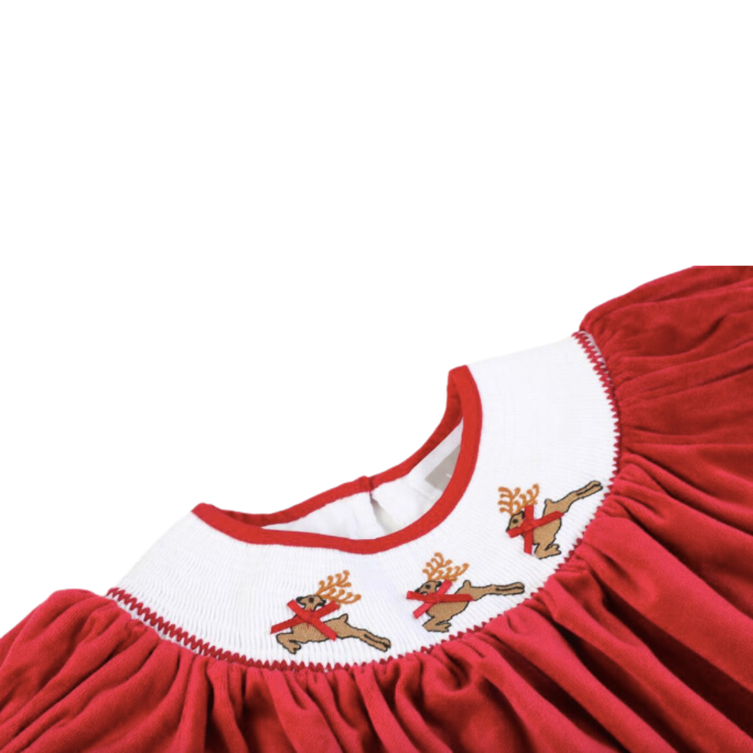 Lil Cactus Reindeer Smocked Bishop Dress