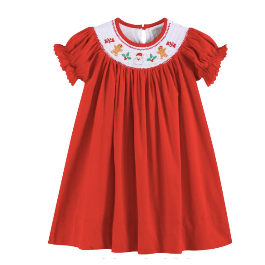 Lil Cactus Velour Christmas Smocked Bishop Dress