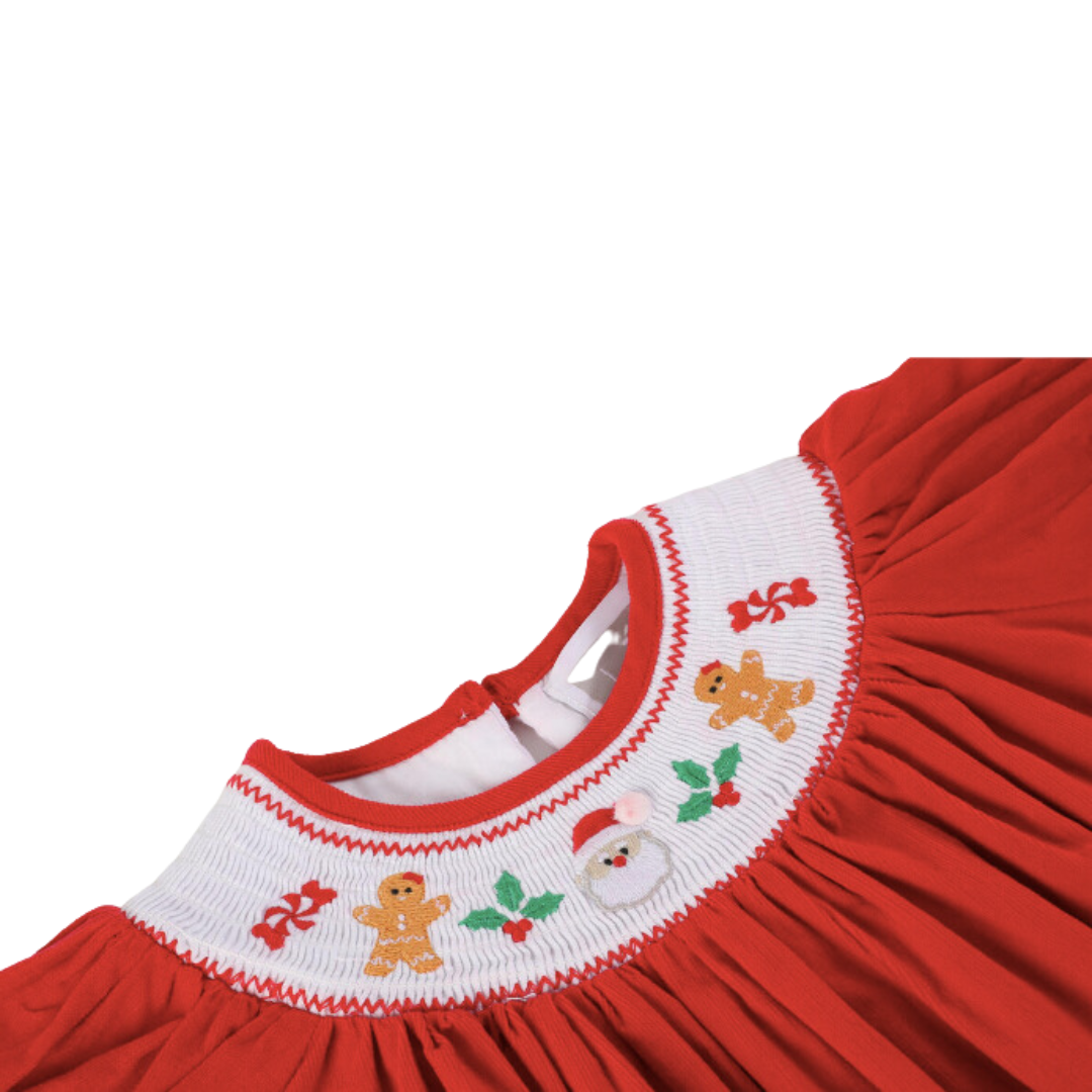 Lil Cactus Velour Christmas Smocked Bishop Dress