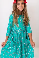 Mila & Rose Christmas Candy 3/4 Sleeve Pocket Twirl Dress