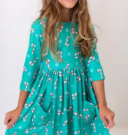 Mila & Rose Christmas Candy 3/4 Sleeve Pocket Twirl Dress