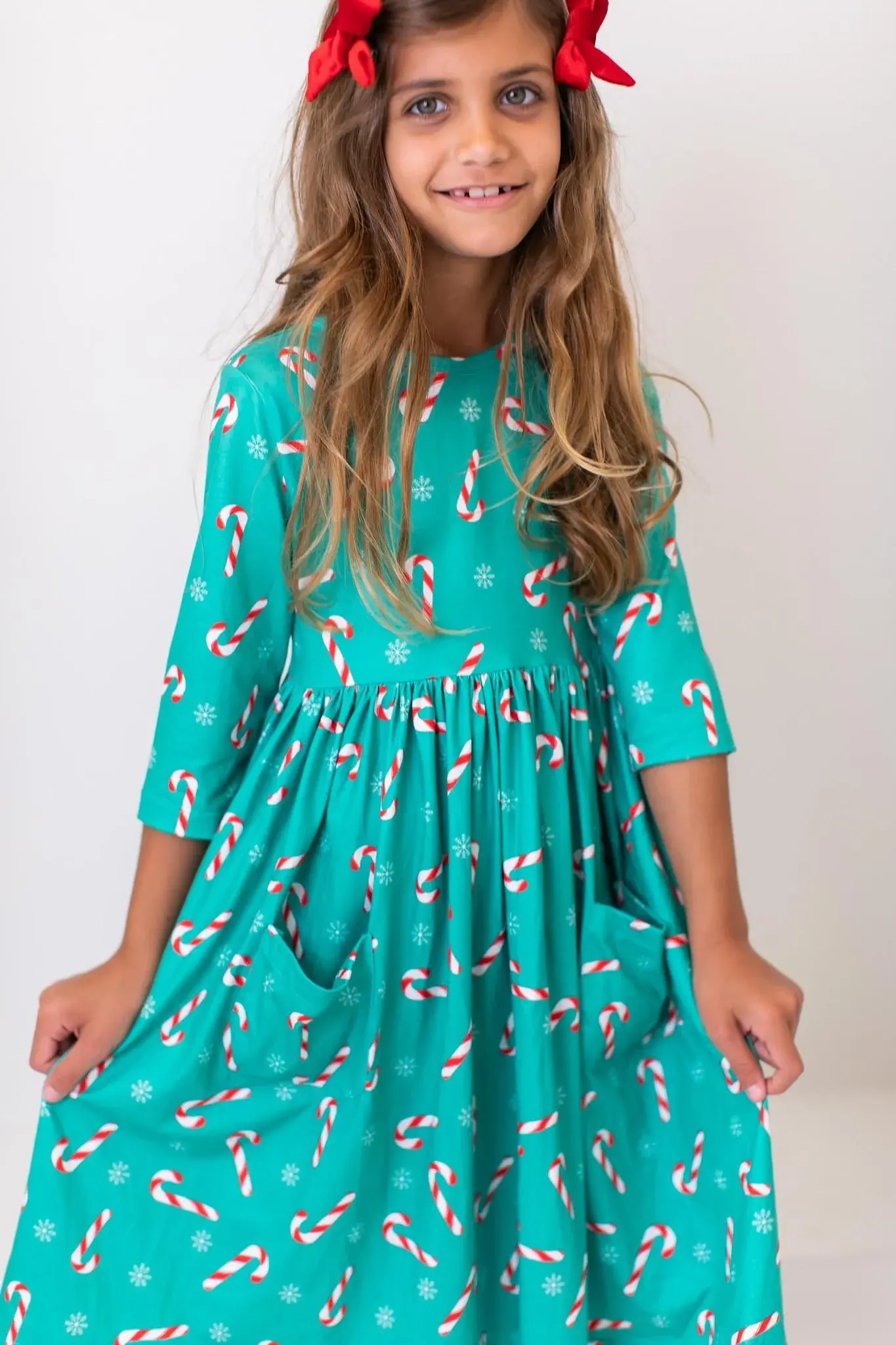 Mila & Rose Christmas Candy 3/4 Sleeve Pocket Twirl Dress