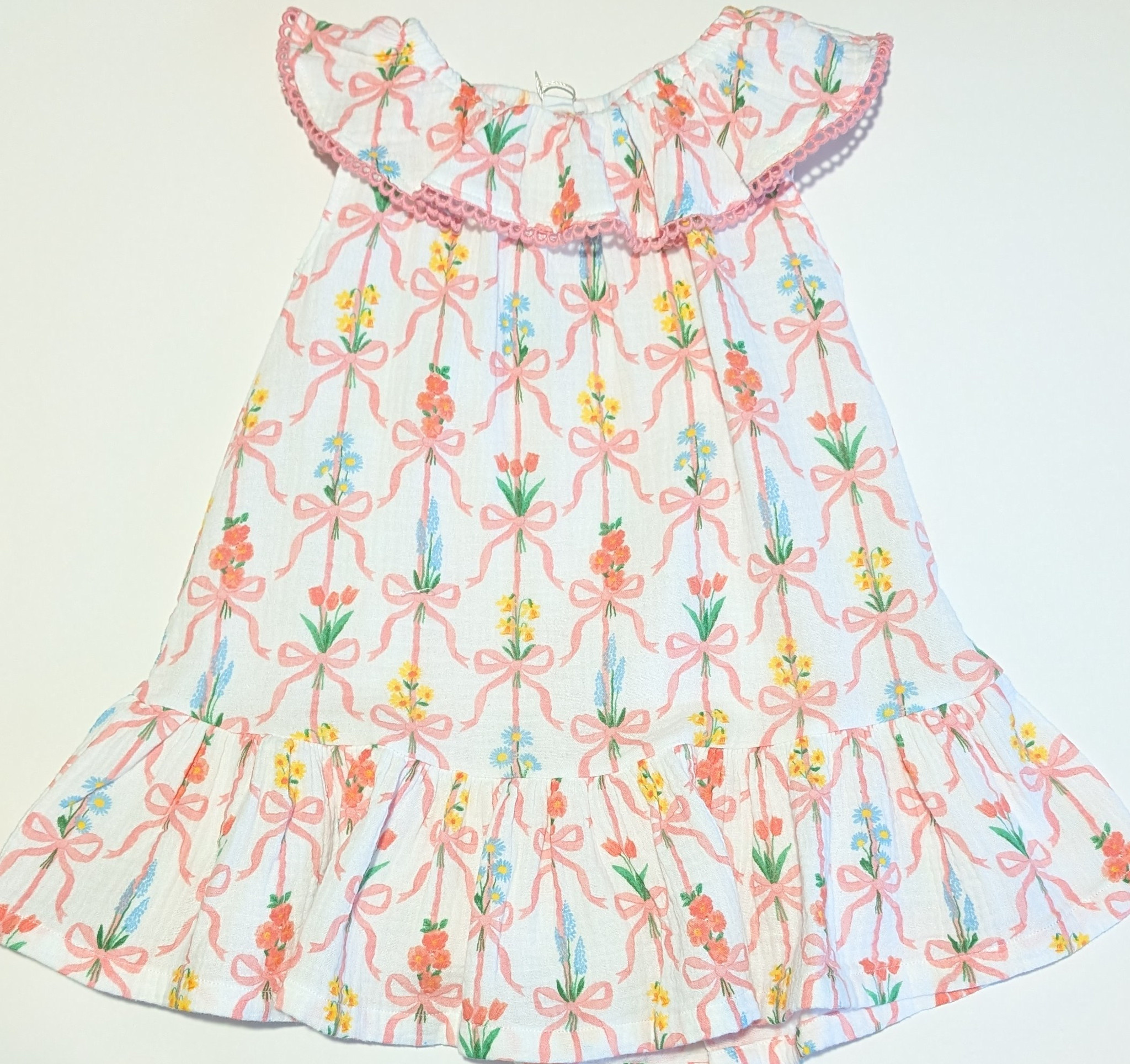 Angel Dear Ribbon Bouquets Circle Neck Ruffle Dress