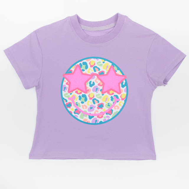 Girls Neon Leopard Smiley Boxy Tee