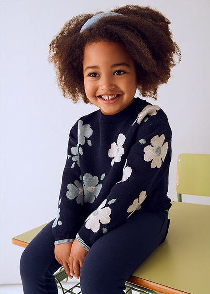 Mayoral Girl Jacquard Floral Sweater