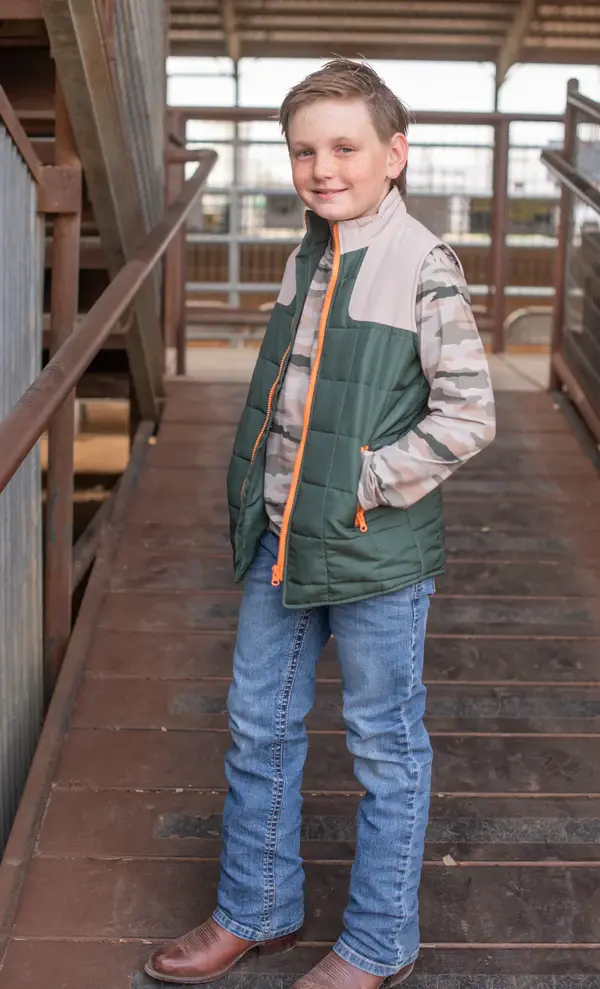 Blue Quail Clothing Co Boy Quilted Zipper Classic Camo Vest