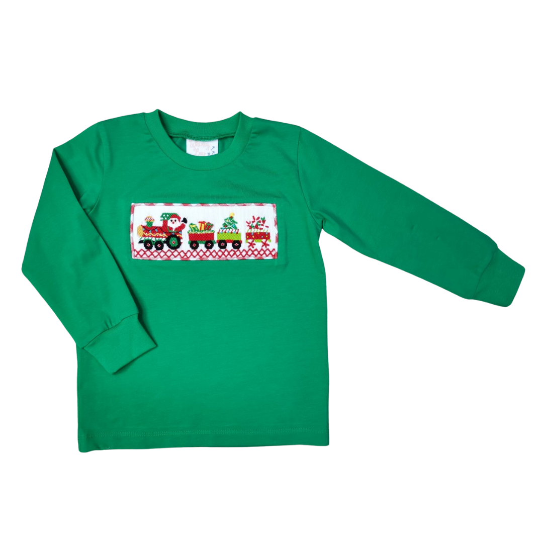 Whimsy Bay Kids Santa's Train Smocked Long Sleeve Shirt