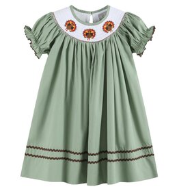 Lil Cactus Sage Green Turkey Smocked Bishop Dress
