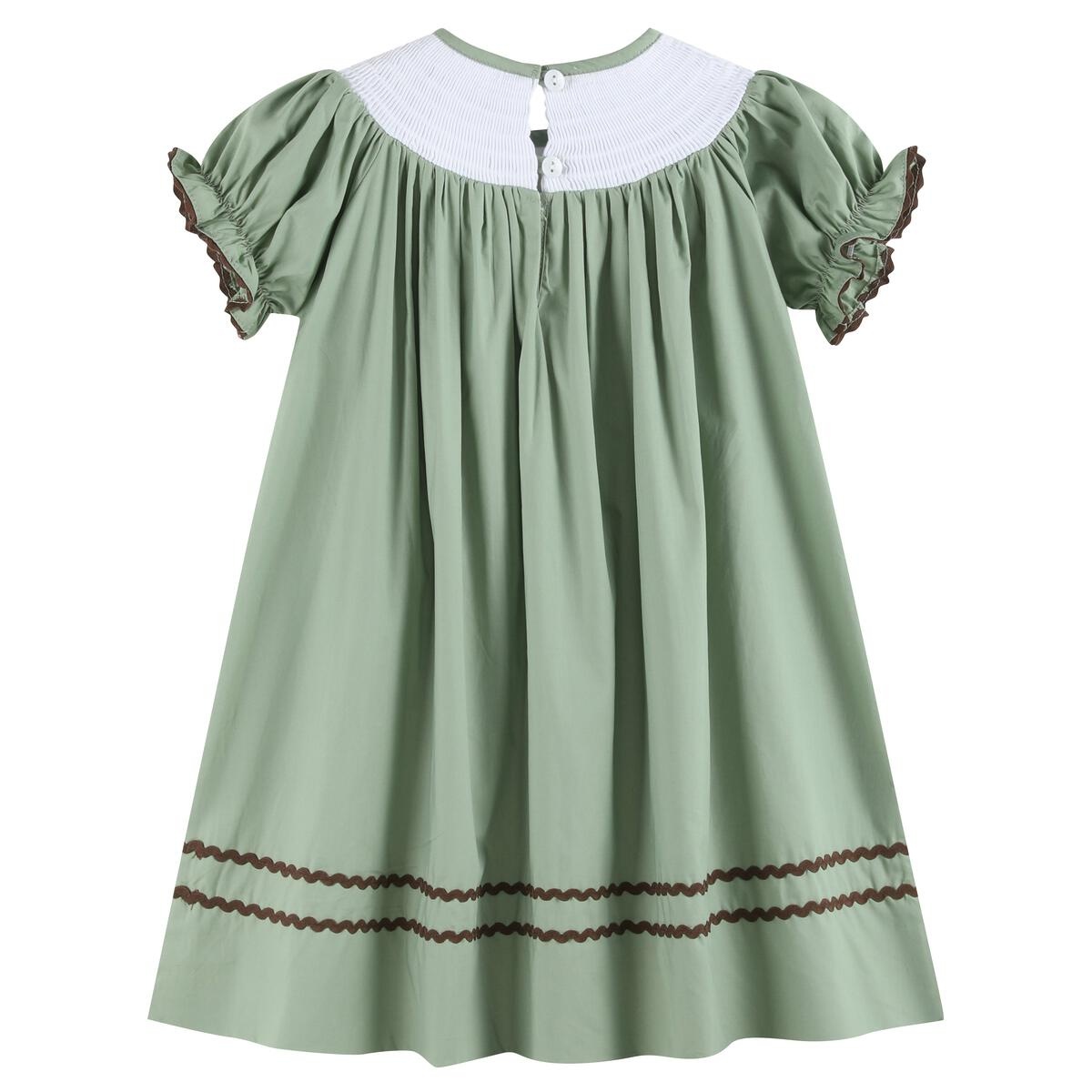 Lil Cactus Sage Green Turkey Smocked Bishop Dress