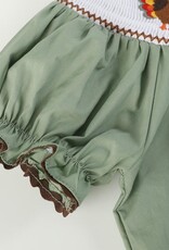 Lil Cactus Sage Green Turkey Smocked Bishop Dress