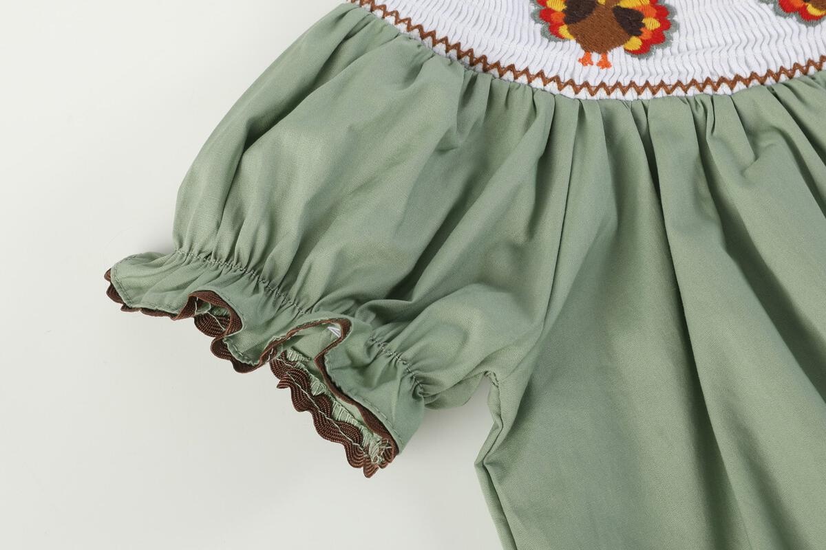 Lil Cactus Sage Green Turkey Smocked Bishop Dress