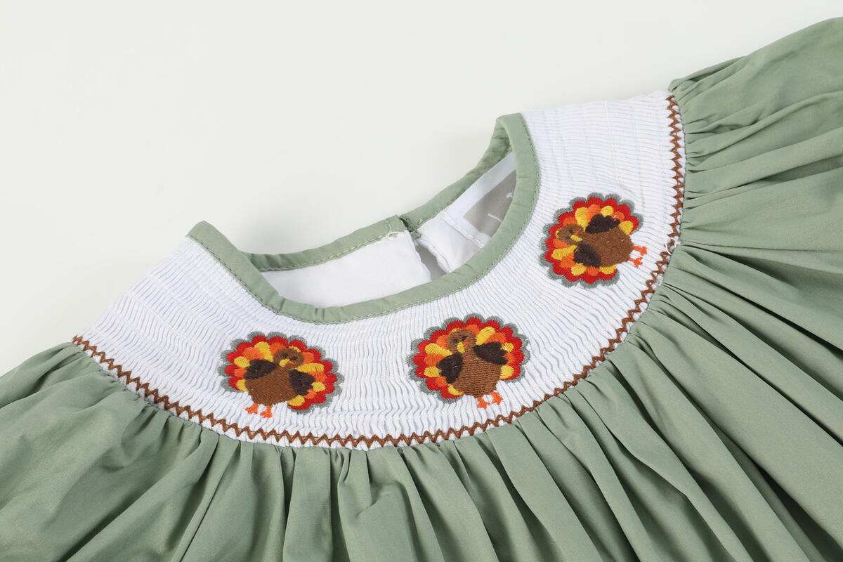 Lil Cactus Sage Green Turkey Smocked Bishop Dress