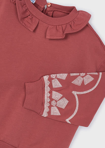 Mayoral Girl Ruffled Collar Emb Sleeve Pullover