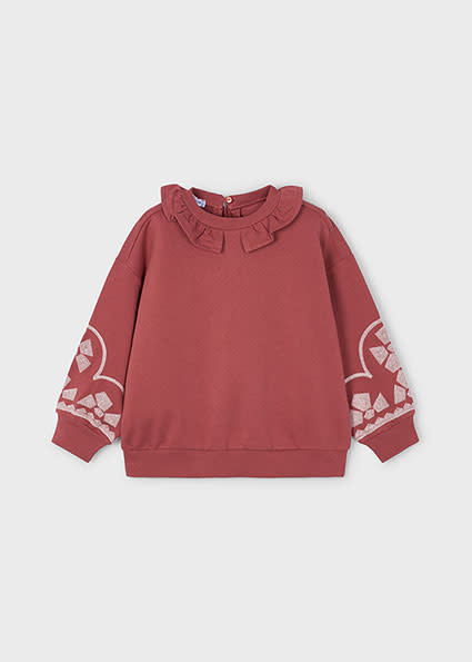 Mayoral Girl Ruffled Collar Emb Sleeve Pullover
