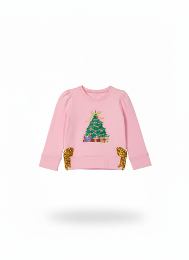 Azarhia Copy of Girl Christmas  Christmas Tree Glitter Sweatshirt