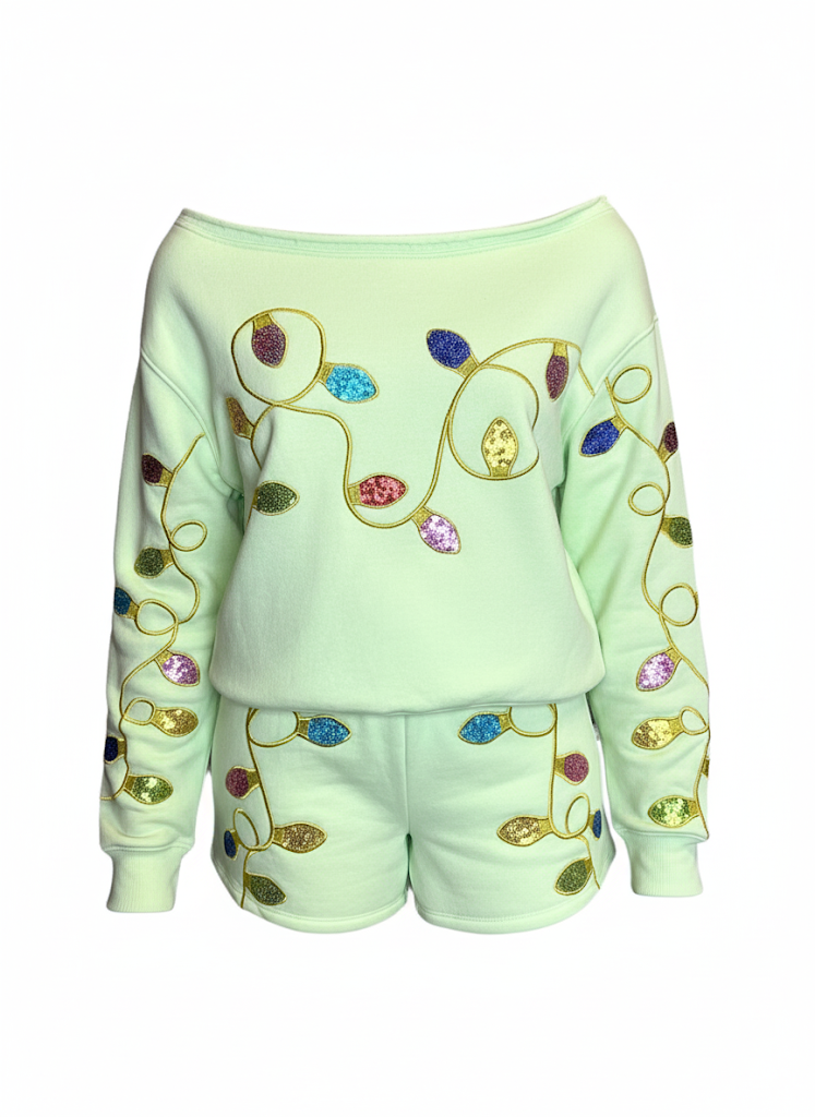 Paper Flower Teen Holiday Lights Sequin Pullover
