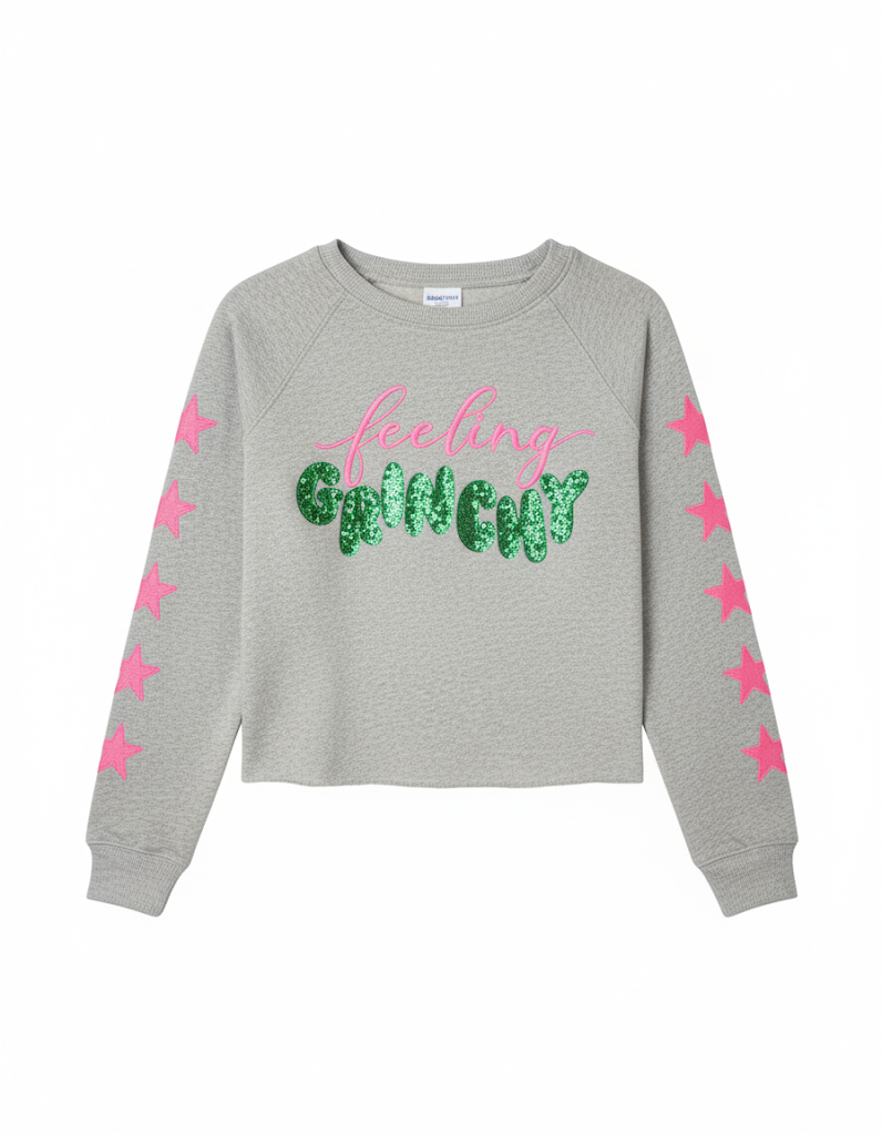 Paper Flower Teen Holiday Grinchy Sequin Pullover