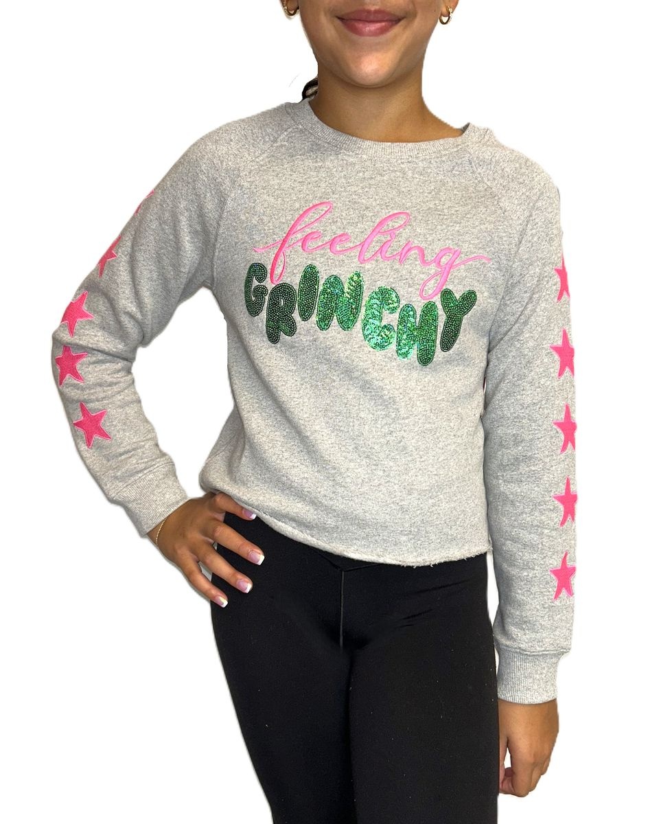 Paper Flower Teen Holiday Grinchy Sequin Pullover