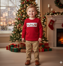 Whimsy Bay Kids Boy's Santa's Sleigh Smocked Long Sleeve Shirt