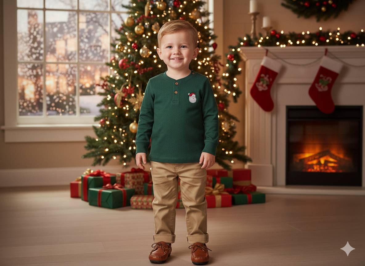 Banana Split Kids Boys L/S Waffle Knit  Santa