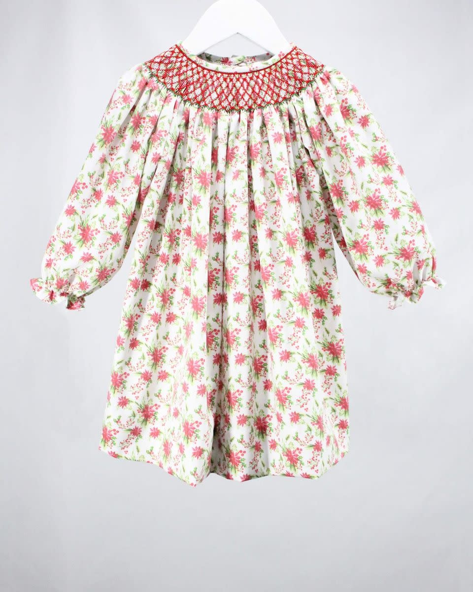 Baby Blessings Christmas Poinsettia Smocked Bishop Dress