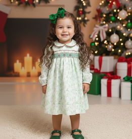 Baby Blessings Christmas S/S Smocked Toile Print Dress