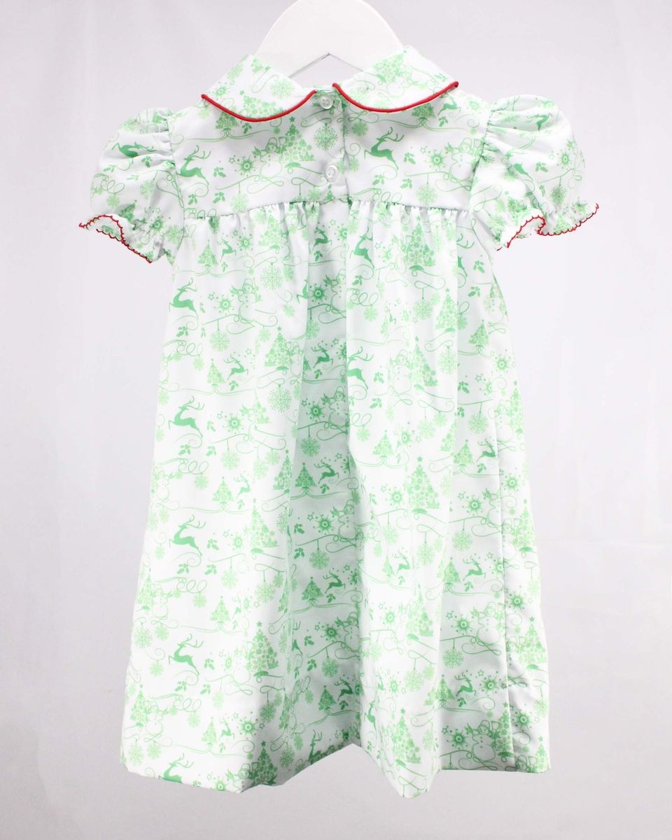 Baby Blessings Christmas S/S Smocked Toile Print Dress