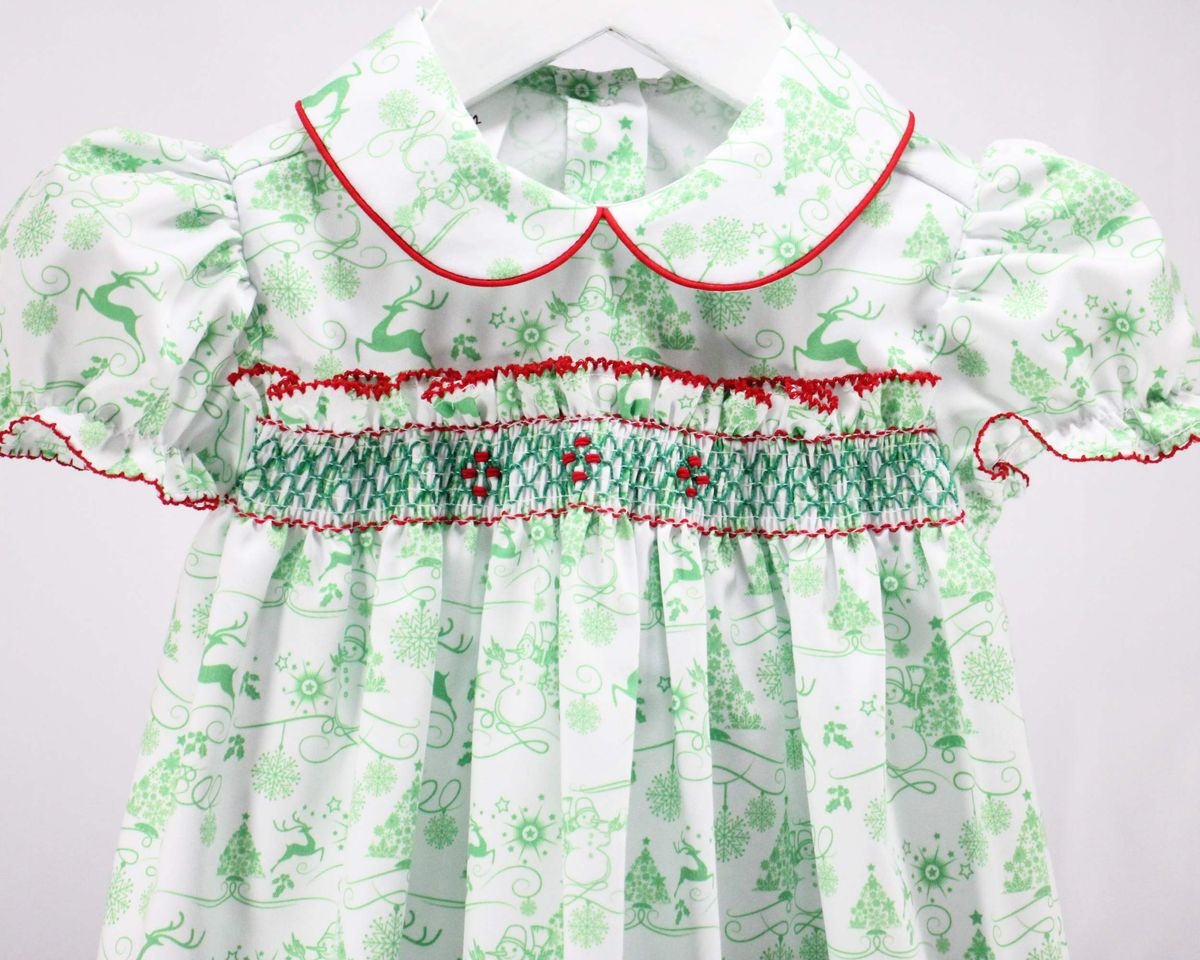 Baby Blessings Christmas S/S Smocked Toile Print Dress