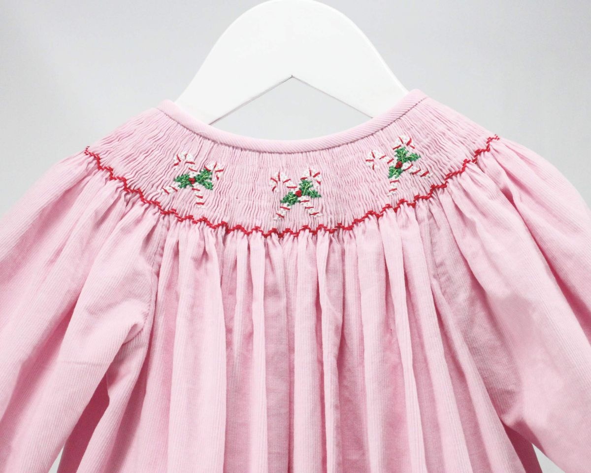 Baby Blessings Smocked Corduroy L/S Candy Cane Bubble