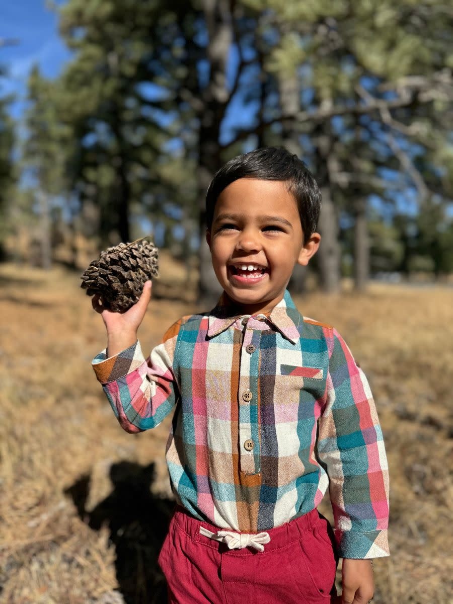 Me & Henry Linen Woven Plaid L/S Romper