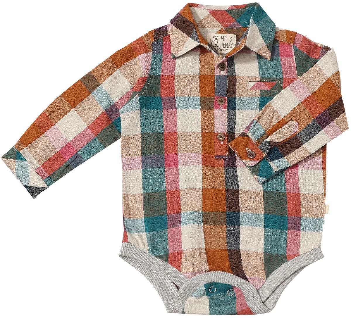 Me & Henry Linen Woven Plaid L/S Romper