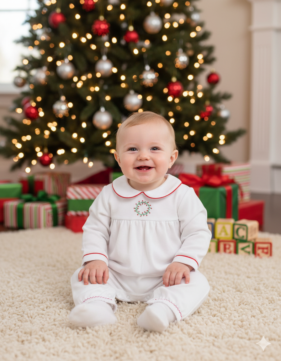 Baby Blessings Christmas Wreath Boy Romper