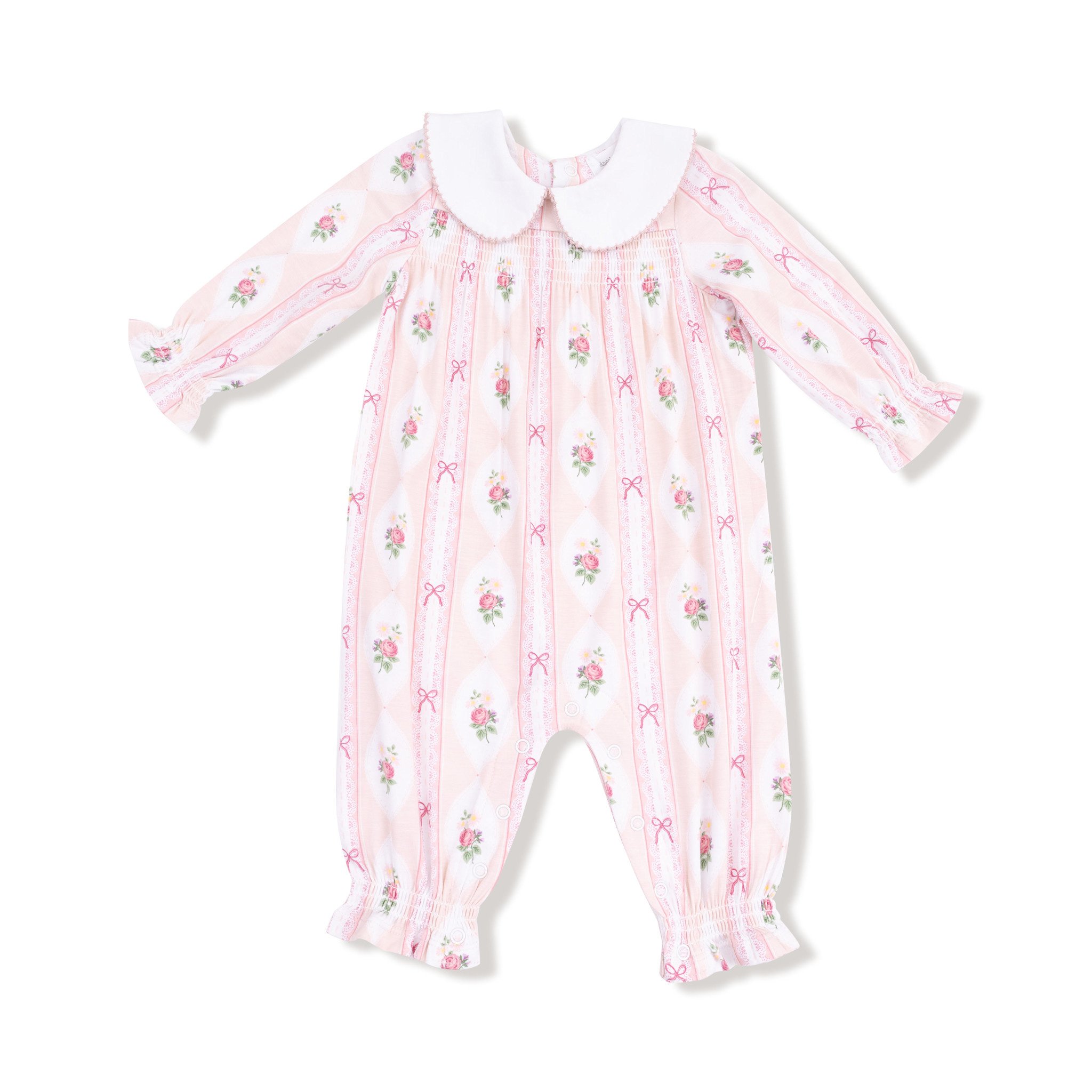 Angel Dear Smocked L/S Romper w/Peter Pan Collar
