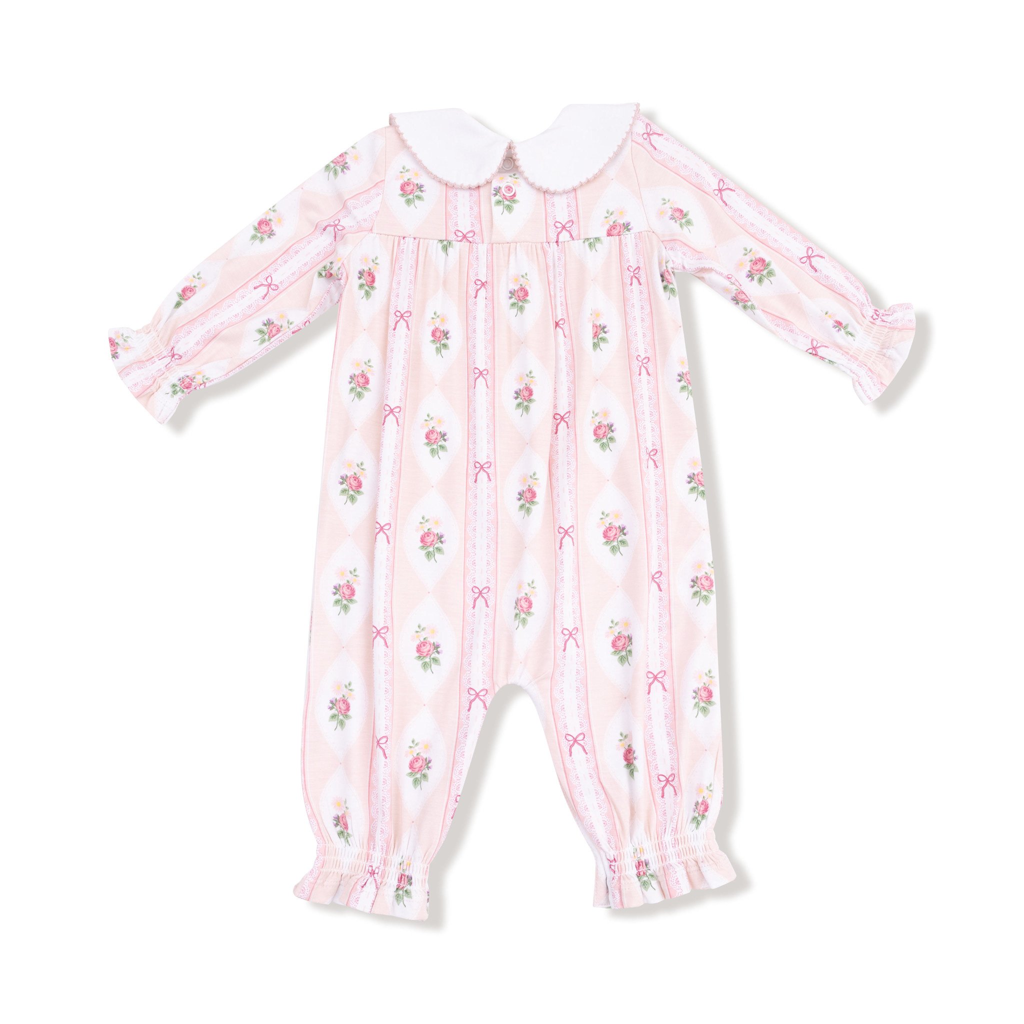 Angel Dear Smocked L/S Romper w/Peter Pan Collar
