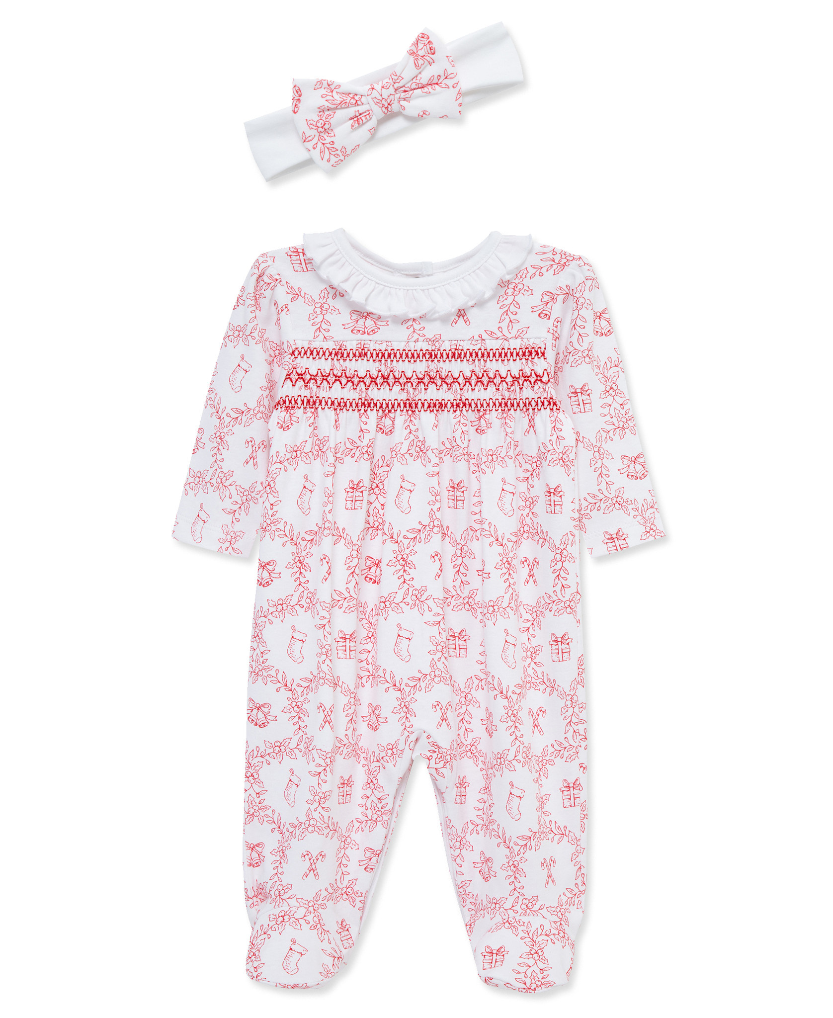 Little Me Festive Toile Footie w/Headband