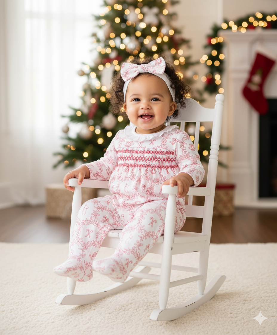 Little Me Festive Toile Footie w/Headband