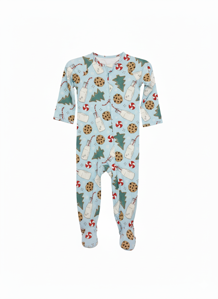 Sweet Bamboo Holiday Zipper Footie PJ Santa's Cookies