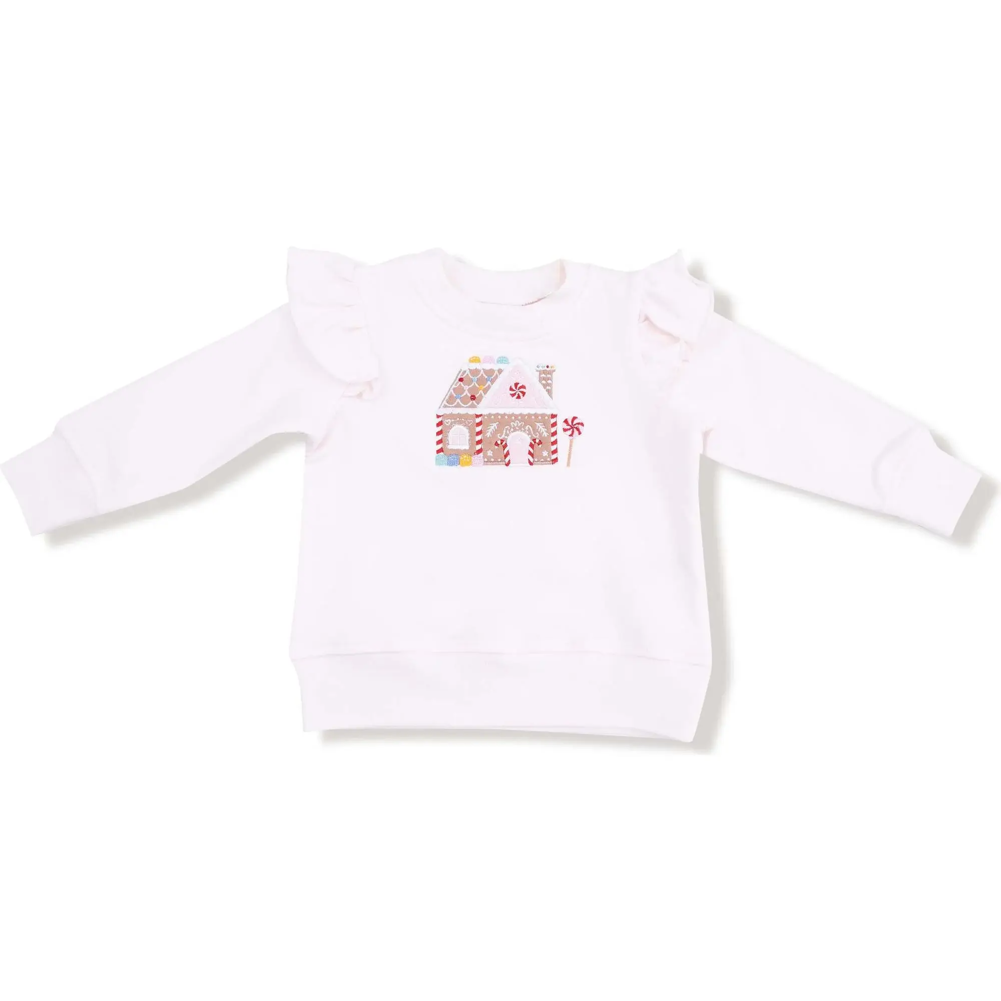 Angel Dear Girl Ruffled Shoulder Gingerbread French Terry Sweatshirt