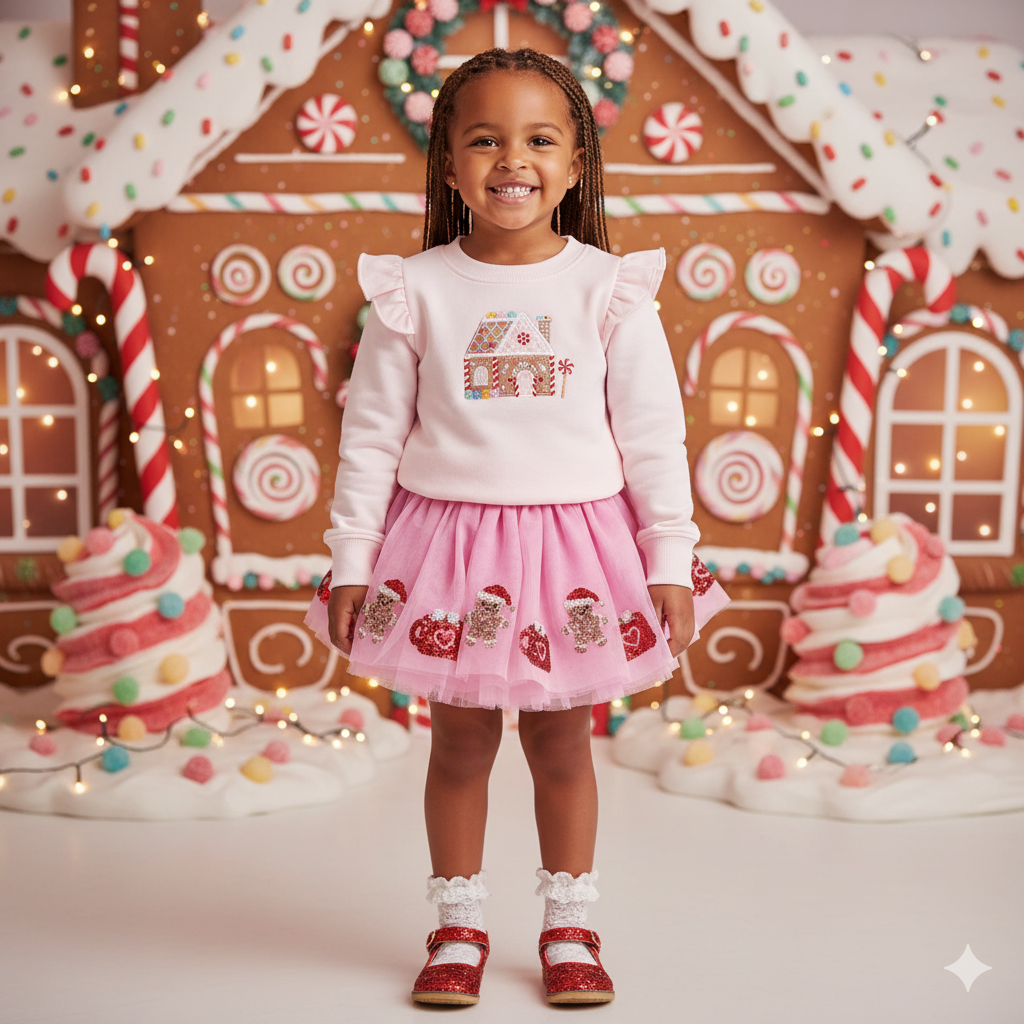 Angel Dear Girl Ruffled Shoulder Gingerbread French Terry Sweatshirt