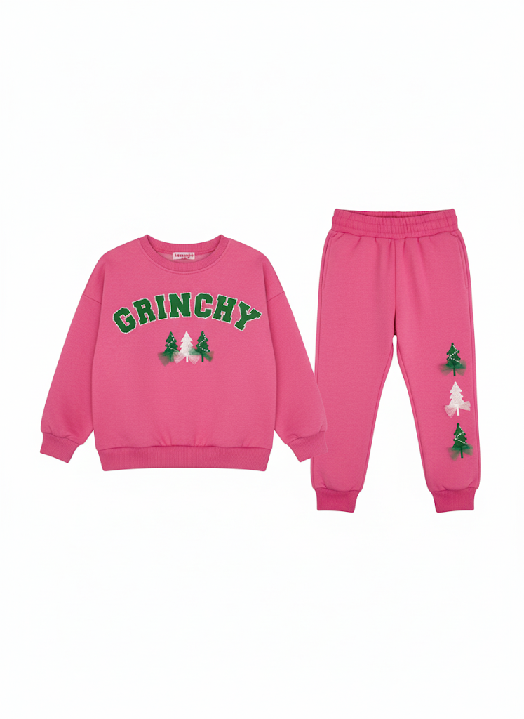 Haven Girl Holiday Girl "Grinchy" Sweatshirt/Jogger Set