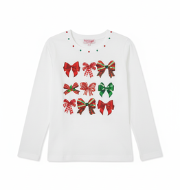 Haven Girl Holiday Girls Bow Sequin L/S Tee