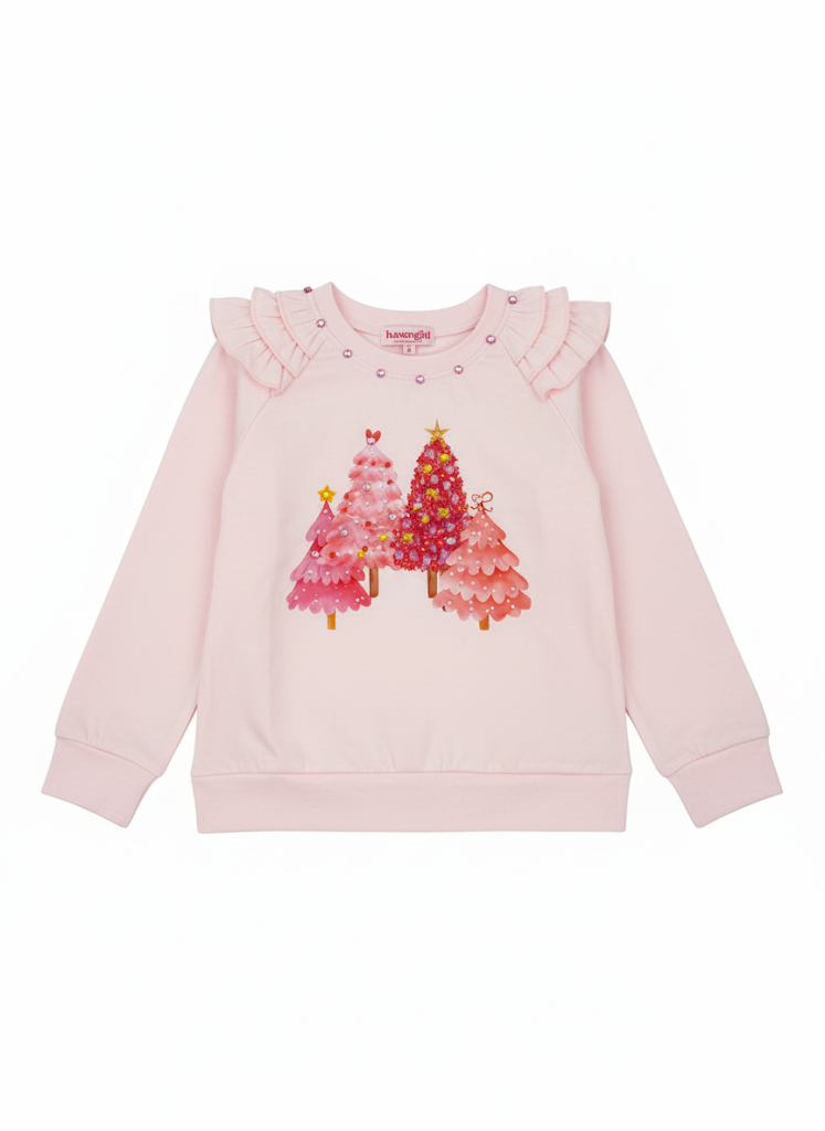 Haven Girl Holiday Girls Tree L/S Ruffle Tee